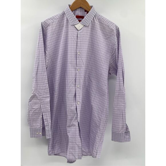 Hugo Boss‎ Button Down Dress Shirt Slim Fit Men 44 Large Purple Plaid Check - Picture 2 of 12